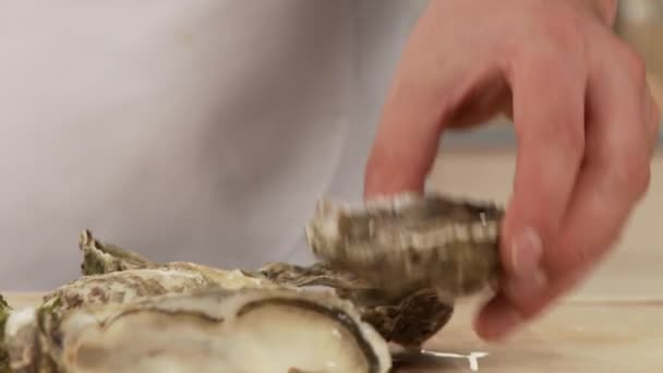 Otevřel restauraci oyster shell — Stock video