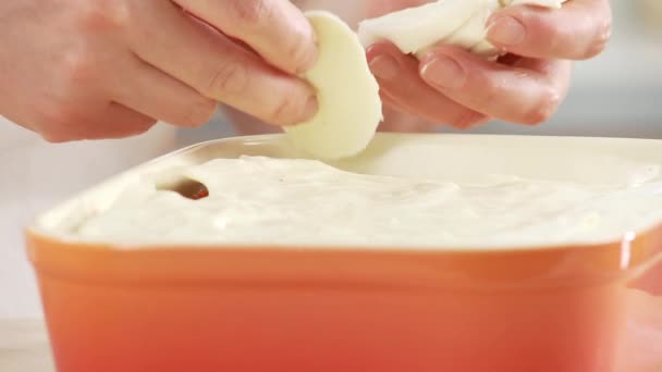 Lasagne met Mozzarella Sneetjes — Stockvideo