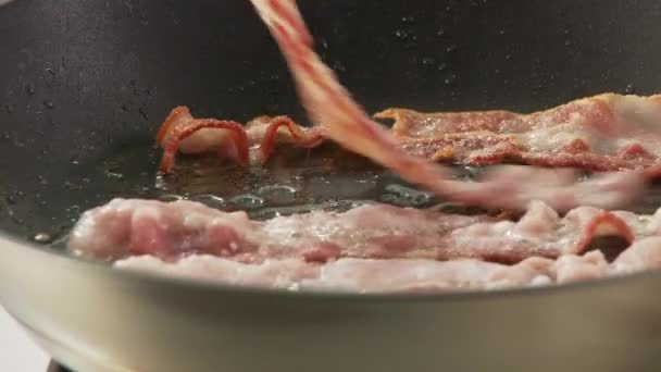 Rashers of bacon being fried — Stock Video