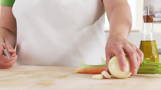 An onion being sliced — Stock Video