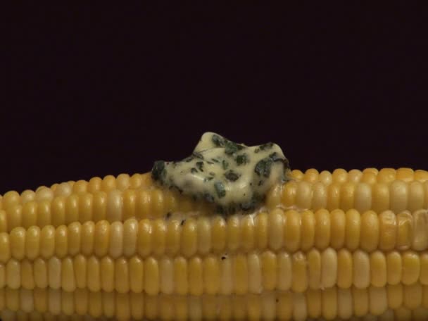 Corn with melting herb butter — Stock Video