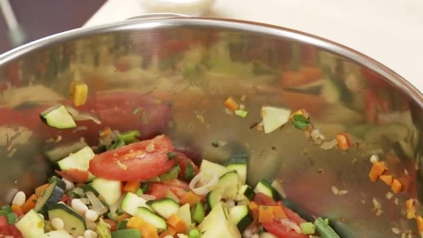 Estofado de verduras que se sacia con caldo — Vídeo de stock