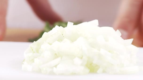 Chopping onions and parsley — Stock Video