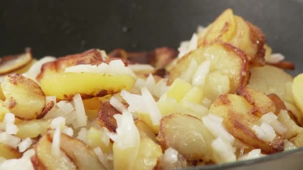 Fried potatoes being seasoned — Stock Video