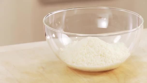 Bowl of Parmesan being taken — Stock Video