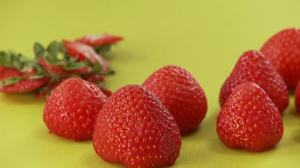 Fraises fraîches avec leurs feuilles coupées — Video