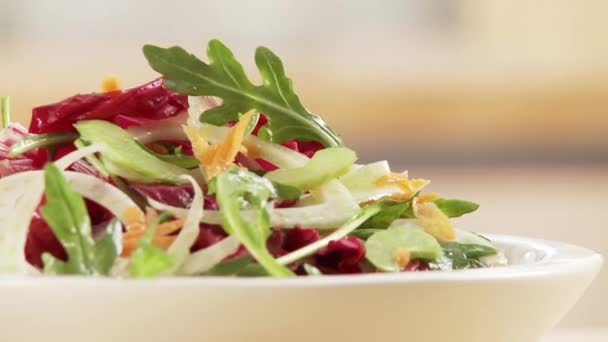 Ανάμικτη σαλάτα στο πιάτο — Αρχείο Βίντεο