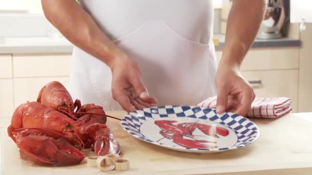 Langosta cocida con mantequilla — Vídeo de stock