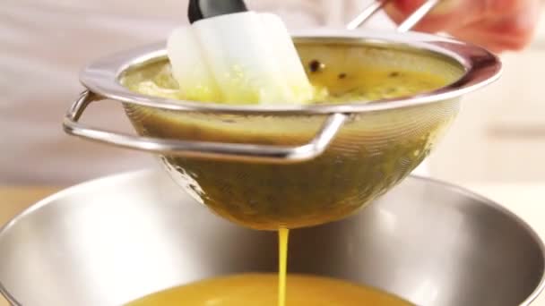 Passion fruit flesh being scraped — Stock Video