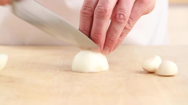 Dicing onion finely — Stock Video