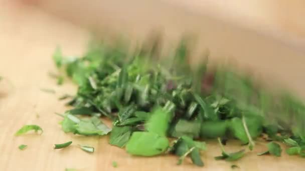 Fresh herbs being chopped — Stock Video