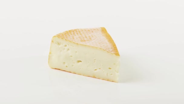 Pedazo de queso de corteza rojo lavado — Vídeo de stock