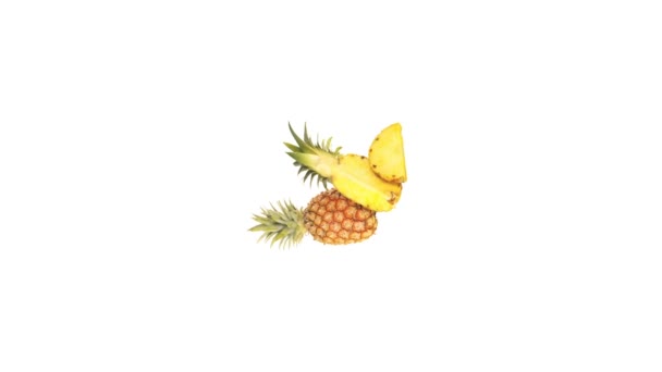 Celek, napůl a kousek ananasu — Stock video