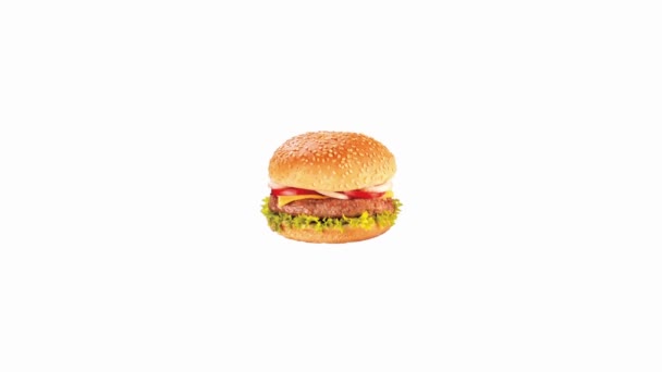 Гамбургер на белом фоне — стоковое видео