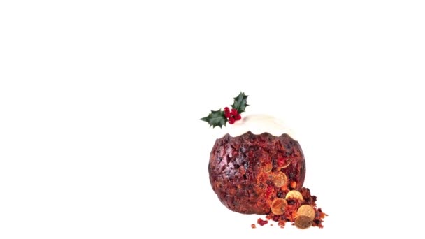 Вкусный рождественский пудинг — стоковое видео