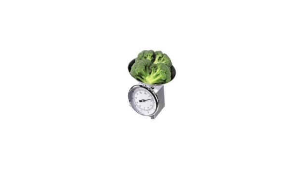 Broccoli on kitchen scales close up — Stock Video