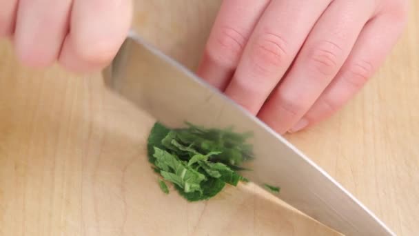 Mint leaves being sliced — Stock Video