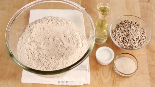 Ingredients for sunflower seed bread — Stock Video