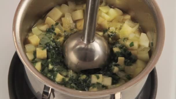 Cooked vegetables being pureed — Stock Video