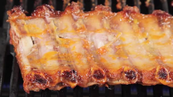 Barbecuing spareribs — Stock Video