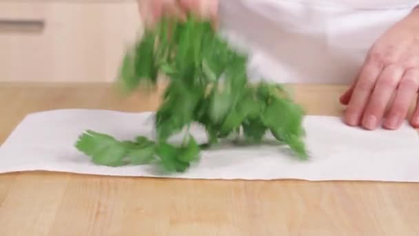 Parsley being patted dry — Stock Video