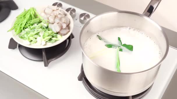 Kokosmilchsuppe mit Ingwer — Stockvideo