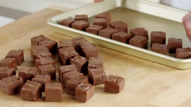 Fudge wird auf Backblech gelegt — Stockvideo