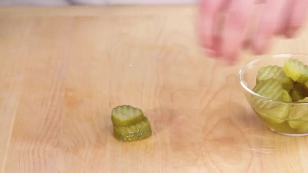 Gherkins being chopped close up — Stock Video