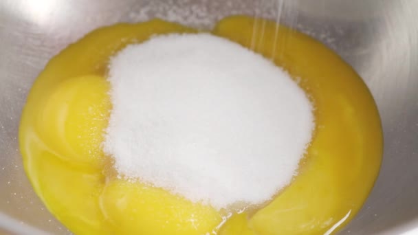 Egg yolks, sugar and vanilla pods — Stock Video
