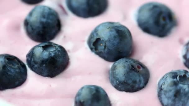 Yogurt with fresh blueberries — Stock Video