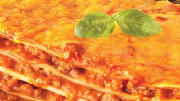 Lasagne with basil leaves — Stock Video