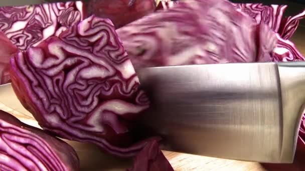 Rotkohl mit Messer zerkleinern — Stockvideo