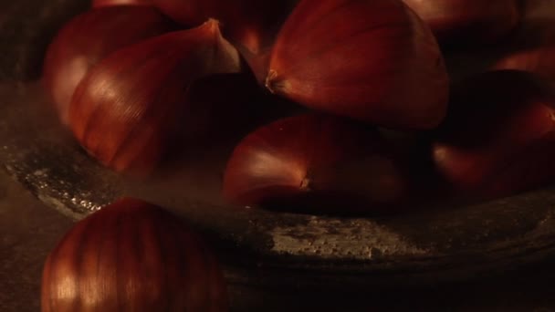 Hot chestnuts in a bowl — Stock Video