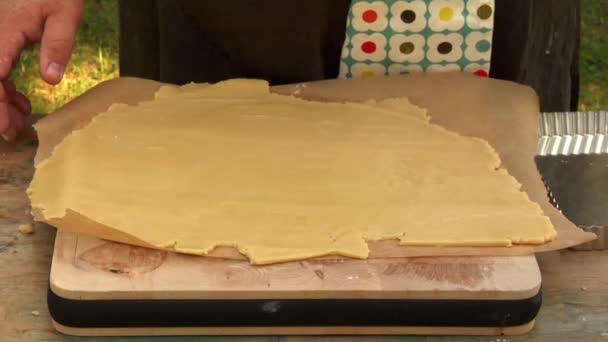 Tart bir teneke shortcrust pasta ile astar — Stok video