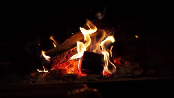 Fuego rugiente en la chimenea — Vídeos de Stock