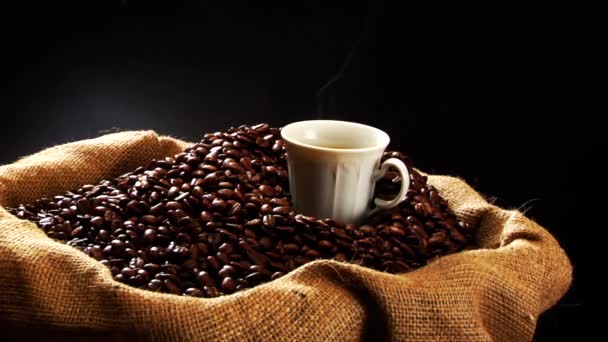 Sack Kaffeebohnen — Stockvideo