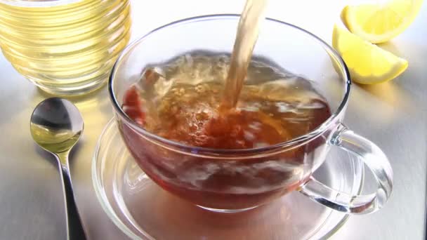 Gieten van thee in cup — Stockvideo