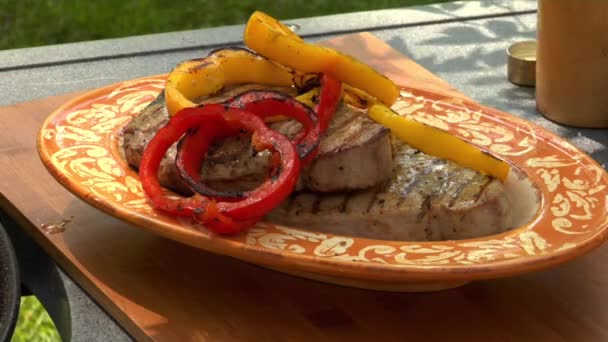 Griller les steaks de thon et les tranches de poivre — Video