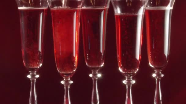 Vasos de vino de rosas espumosas — Vídeos de Stock