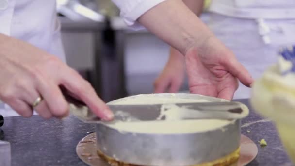 Pastel untado con crema — Vídeo de stock