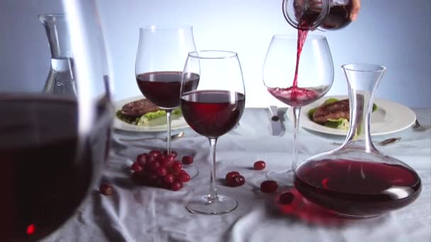 Various glasses of wine — Stock Video