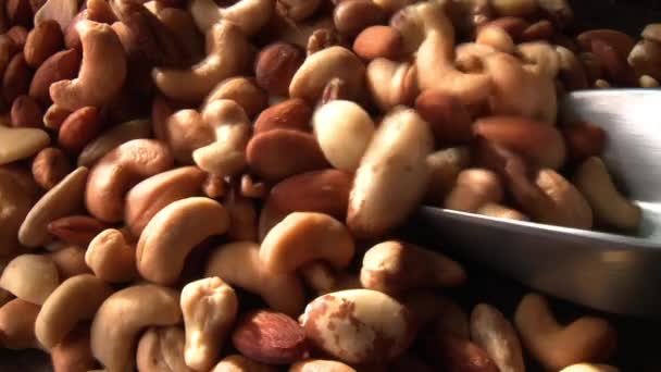 Person filling a scoop with nuts — Stock Video