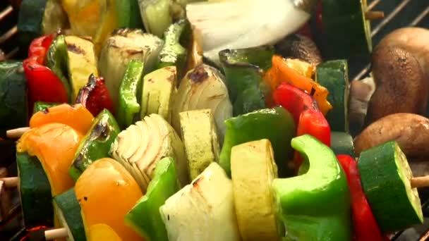 Plantaardige kebabs op een barbecue — Stockvideo