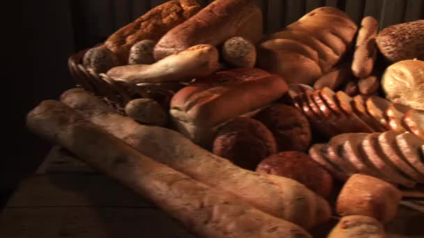 Various types of bread and bread rolls — Stock Video