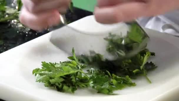 Chopping parsley on cutting board — Stock Video