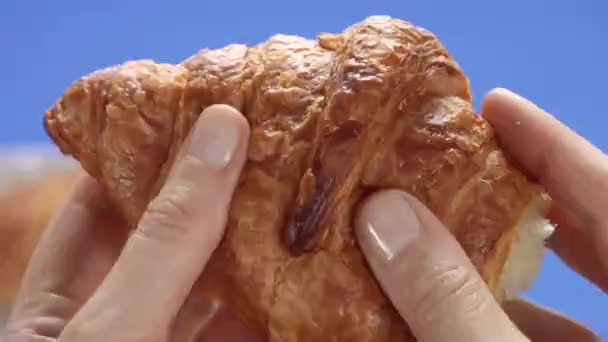 Stück Croissant — Stockvideo