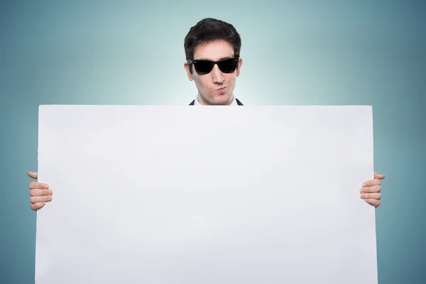 Promoter guy with white board — Stock Photo, Image