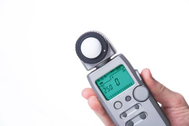 Merhaba sonunda ışık metre beyaz arka plan üzerinde izole