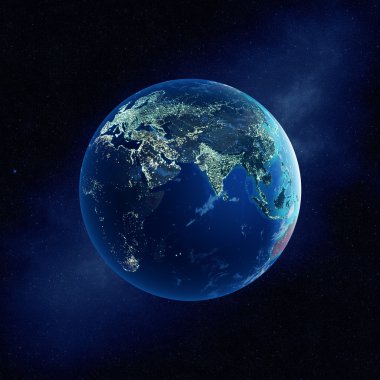 Earth with city lights at night clipart