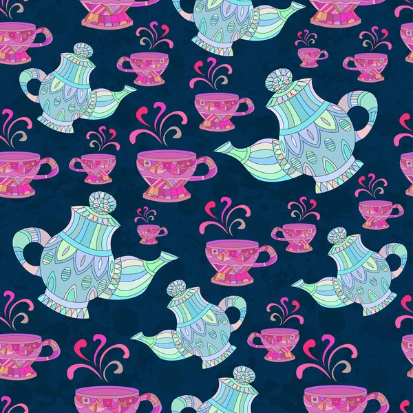 Théières et tasses vintage — Image vectorielle